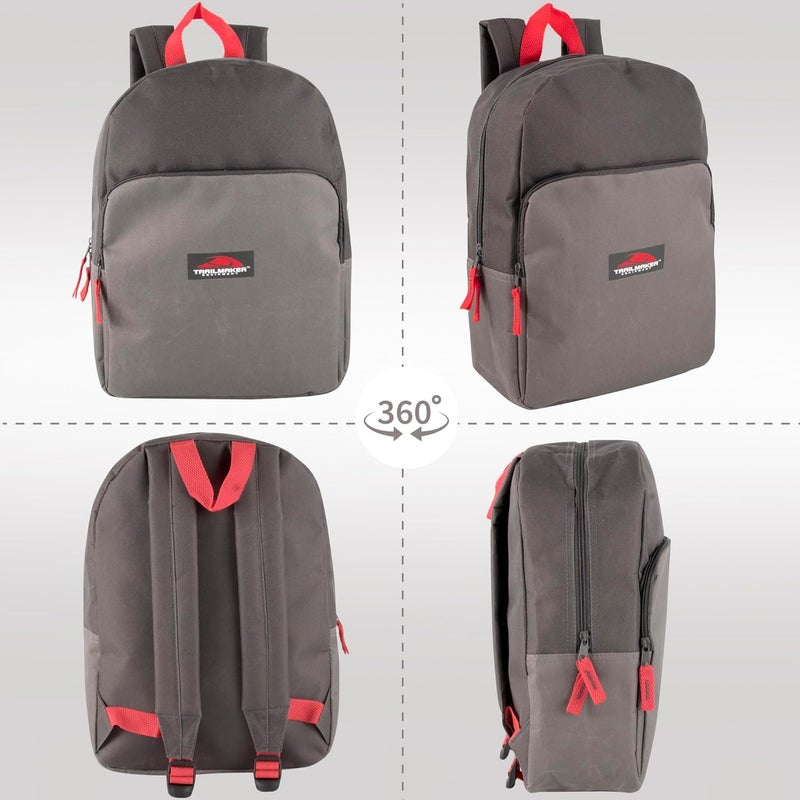 Trailmaker Color Block Backpacks for School Boys and Girls, 15 Inch Two Tone Colorful Small Travel Backpack for Kids (Grey) - Image 3